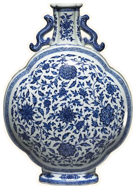 Сине-белая фляга-тыква с цветочным узором